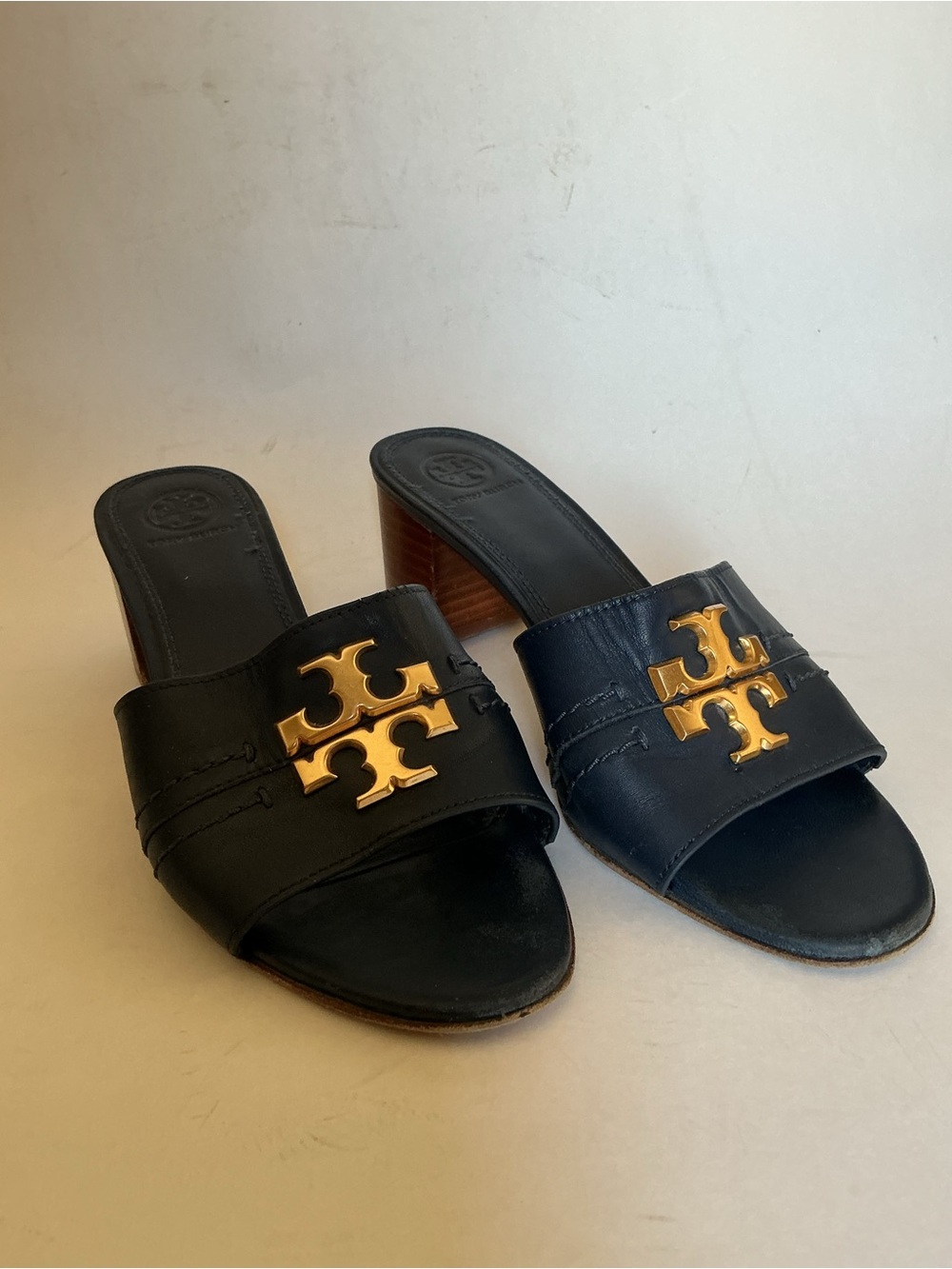 Tory Burch Everly 55mm Leather Heel Block Sandals Navy Blue